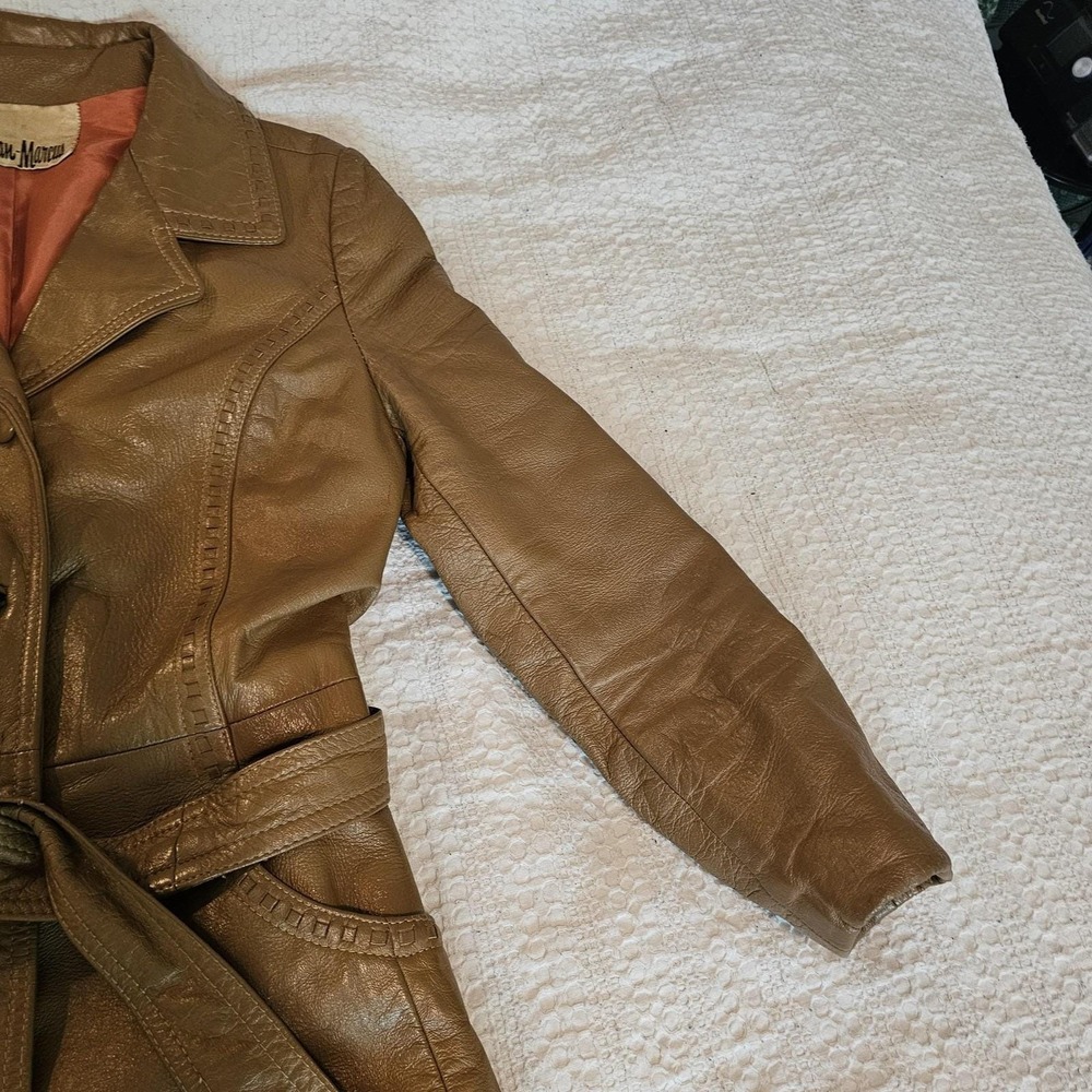 Vintage Neiman Marcus Leather Trench Coat Womens Medium Brown Belted‎ Lined - Picture 8 of 14